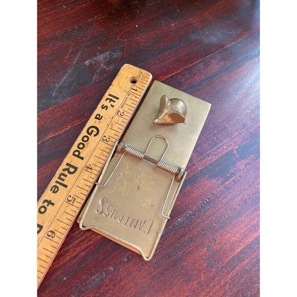 Vintage brass mini mouse trap “can’t miss” Business card holder patina - Picture 3 of 6